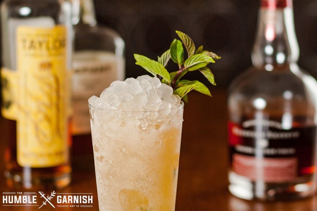 Pebbled ice used in a cocktail pebbledice bourbonmintjulepcocktail